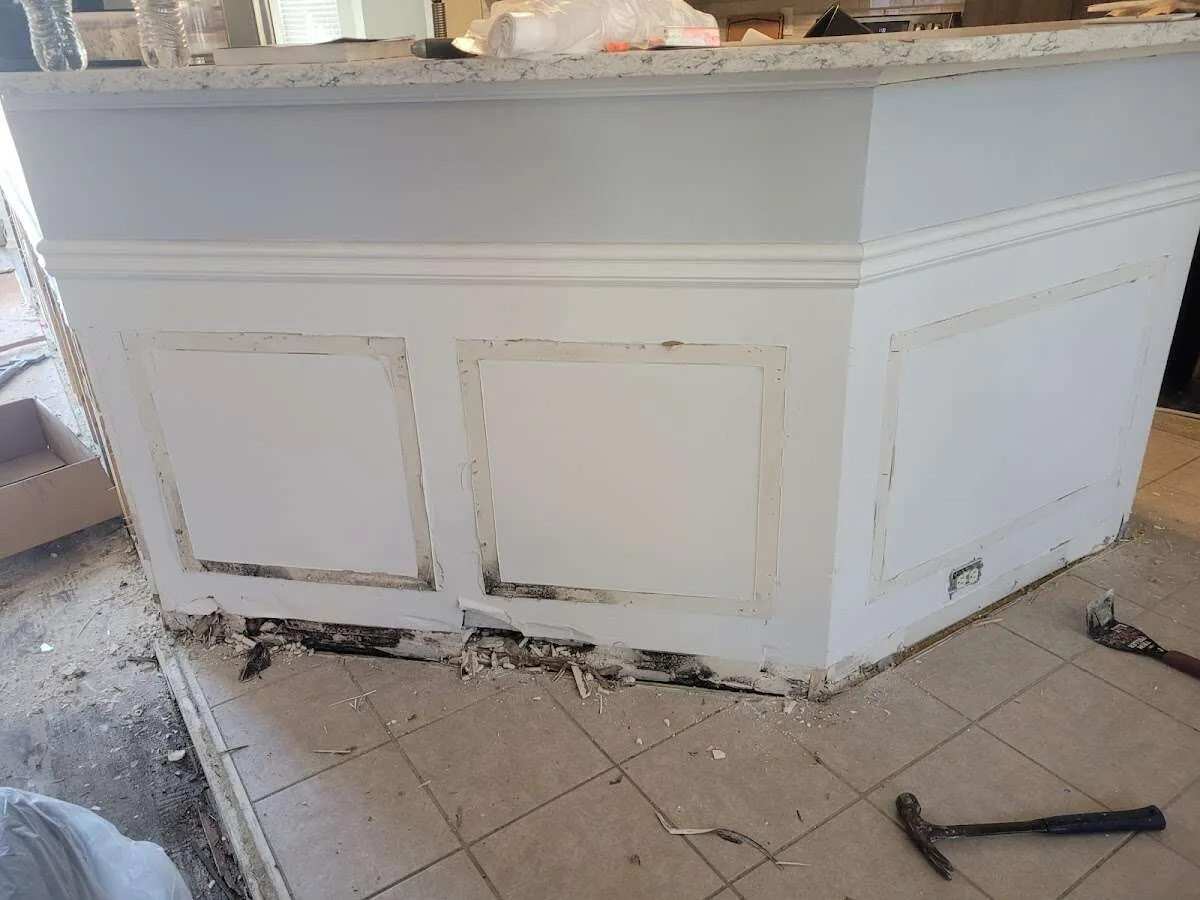 Water damage and mold on kitchen during Storm Damage Restoration in Oceano